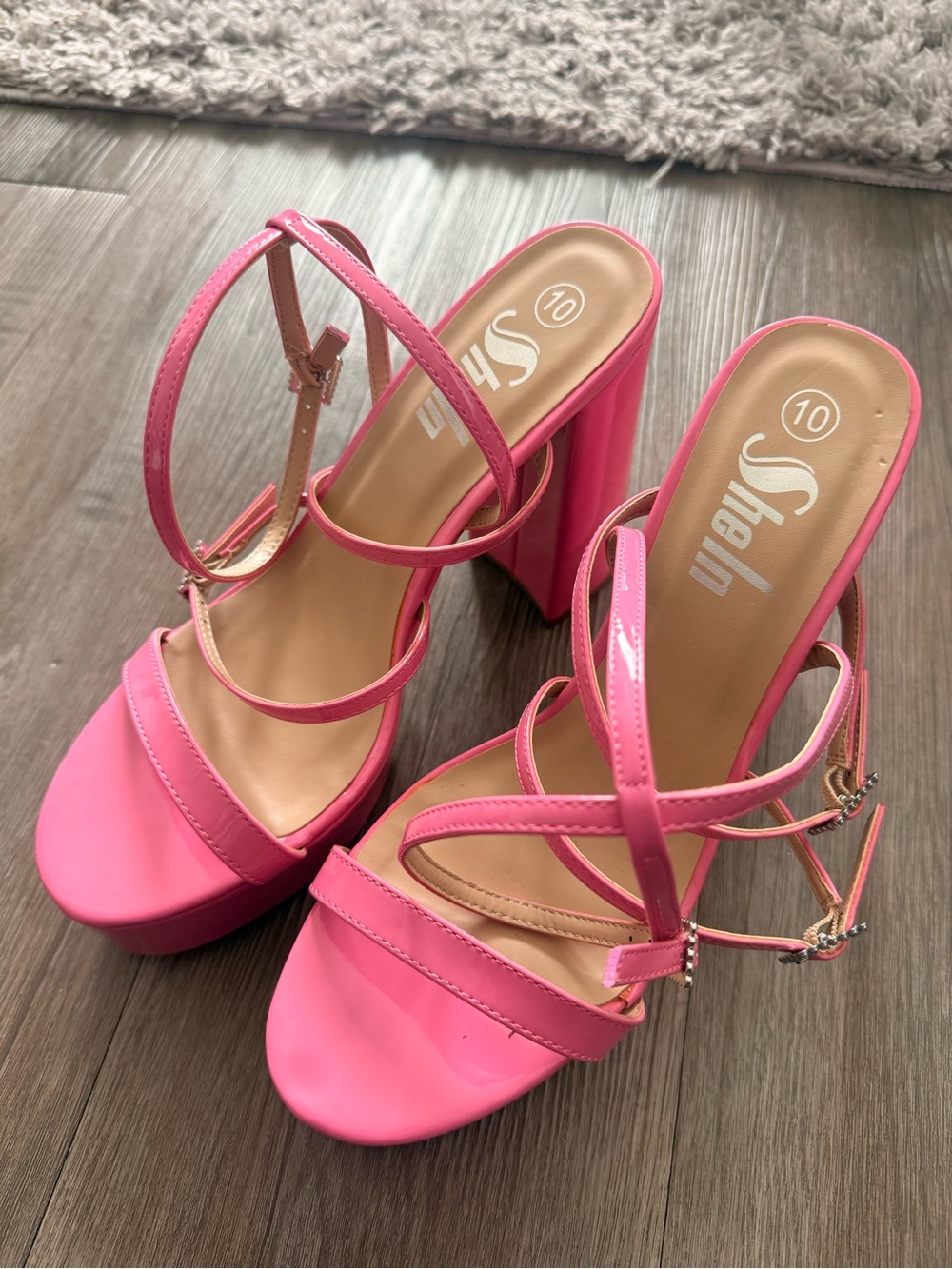 SHEIN Pink Strappy Platform Block Heel